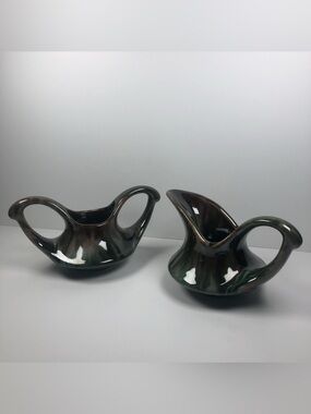 Vintage Beauce Pottery Qc Sugar Bowl & Creamer Set ✨ Canada Ceramic Dripware MCM